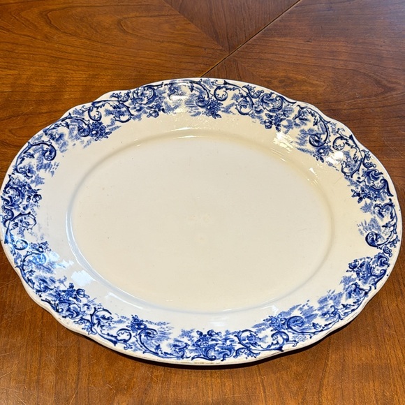 John Maddock & Sons Royal Vitreous Rococo Serving Platter Cobalt Blue Antique - Picture 7 of 7